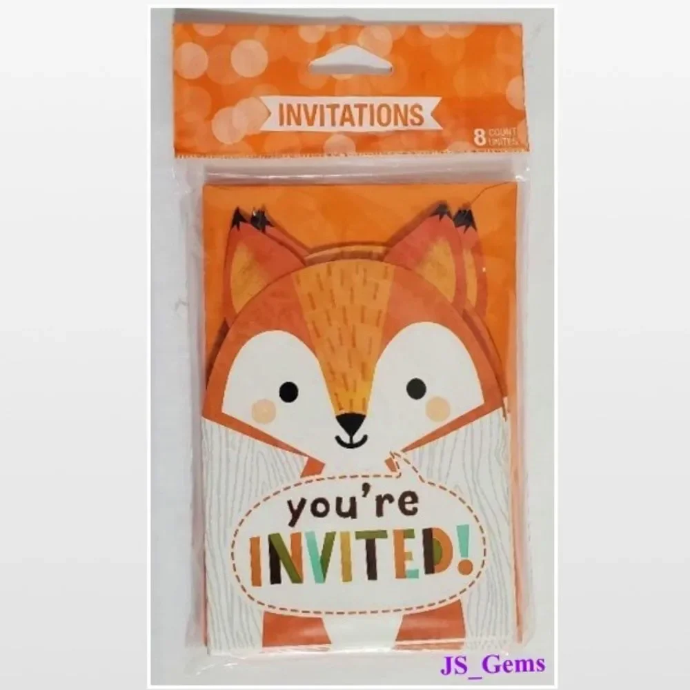 New Invitations Cards Universal All Occasions Fox Woodland Animals Orange 8 NWT
